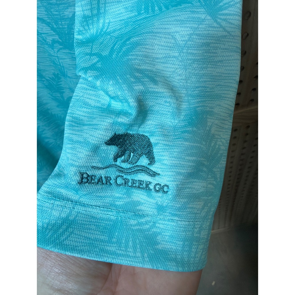 Bermuda Sands Mens 2XL Turquoise Tropical Palm Performance Golf Polo Bear Creek - Picture 3 of 4